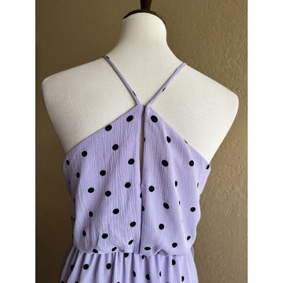 Lush Womens Polka Dot Crepe Asymmetrical Ruffle Trim Halter Wrap Dress Size S - Picture 5 of 12